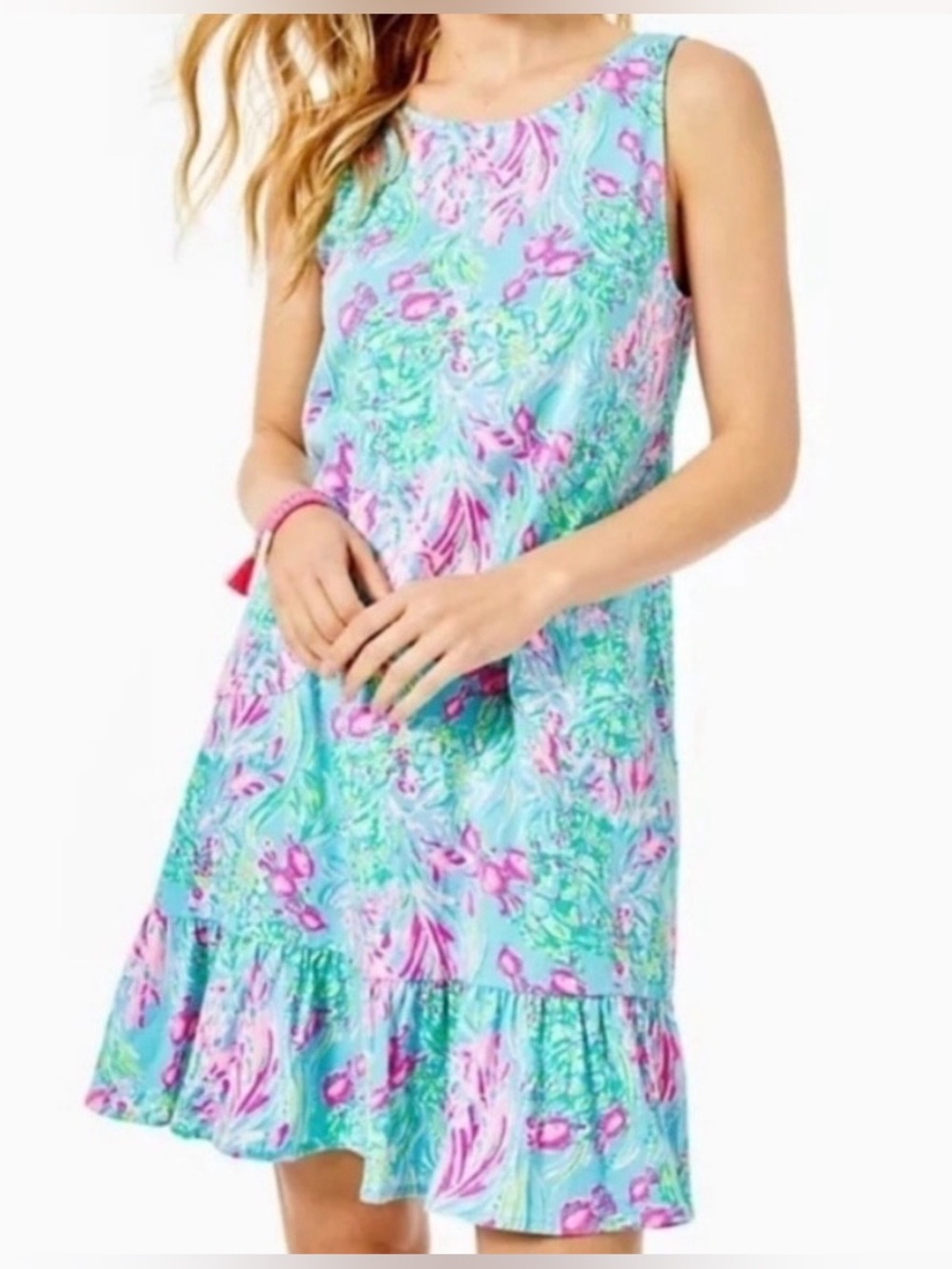 Lilly Pulitzer Kristen Flounce Ruffle Mini Dress In Amalfi Blue Best Fishes XL